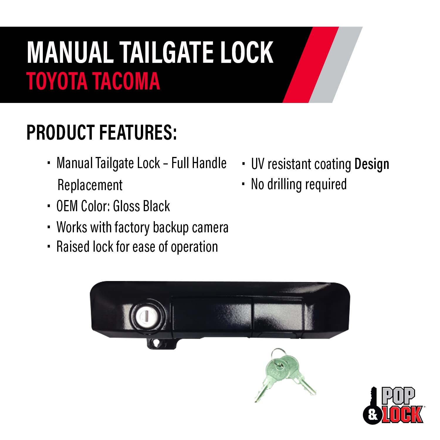 Pop & Lock Gloss Black PL5510 Manual Tailgate Lock for Toyota Tacoma (Standard Lock)