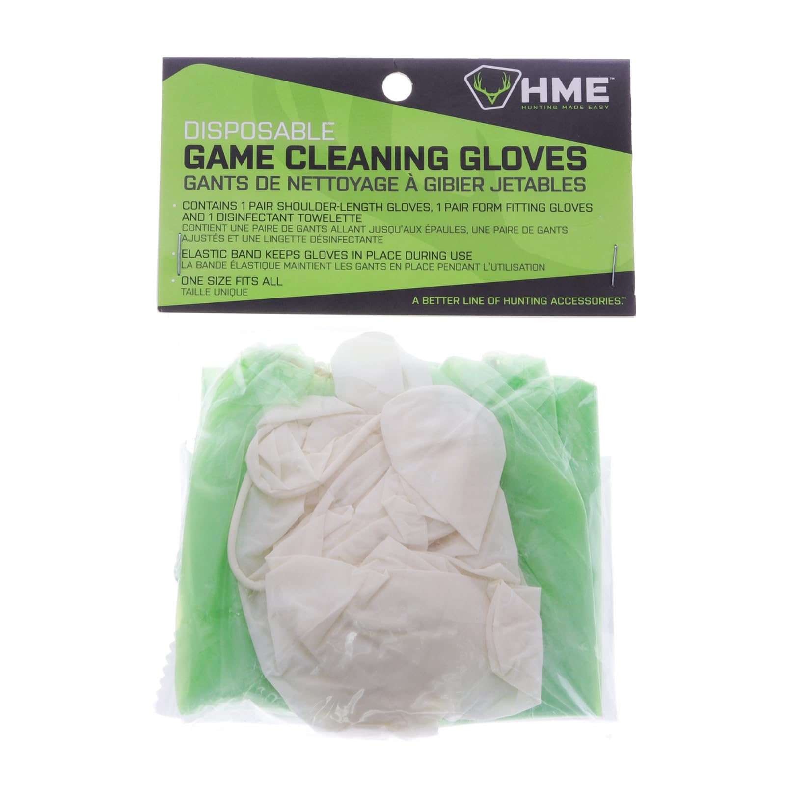 HME Cleaning Game Gloves with Towelette Disposable Shoulder-Length Field Dressing Gloves with Elastic Bands, Form-Fitting Gloves and 8" x 8" Disinfectant Towelette
