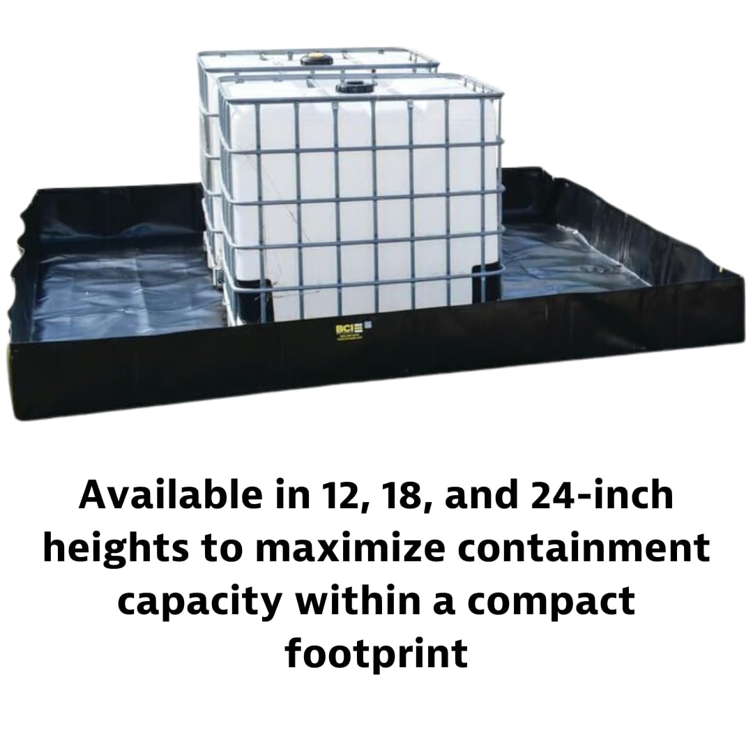 Justrite QuickBerm® Angle Bracket, 4' x 6' x 12" Large Oil Spill Containment Berm, 179 Gallon Spill Capacity, PVC Coated Fabric, Made in The USA, Black, 28066