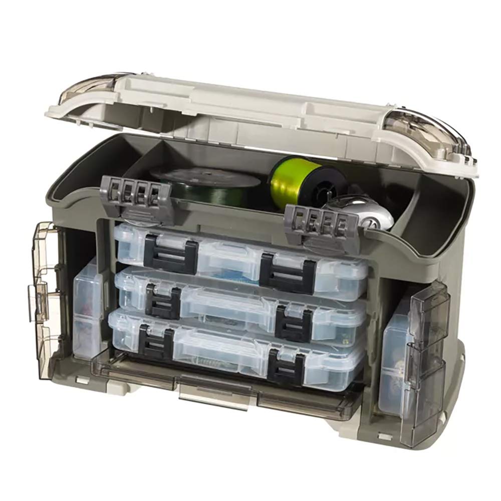 Plano Ultimate Angled Tackle System Elite Series, Graphite & Sandstone, Includes 6 StowAway Utility Boxes, Premium Tackle Storage for Fishing Gear and Accessories, Waterproof Case