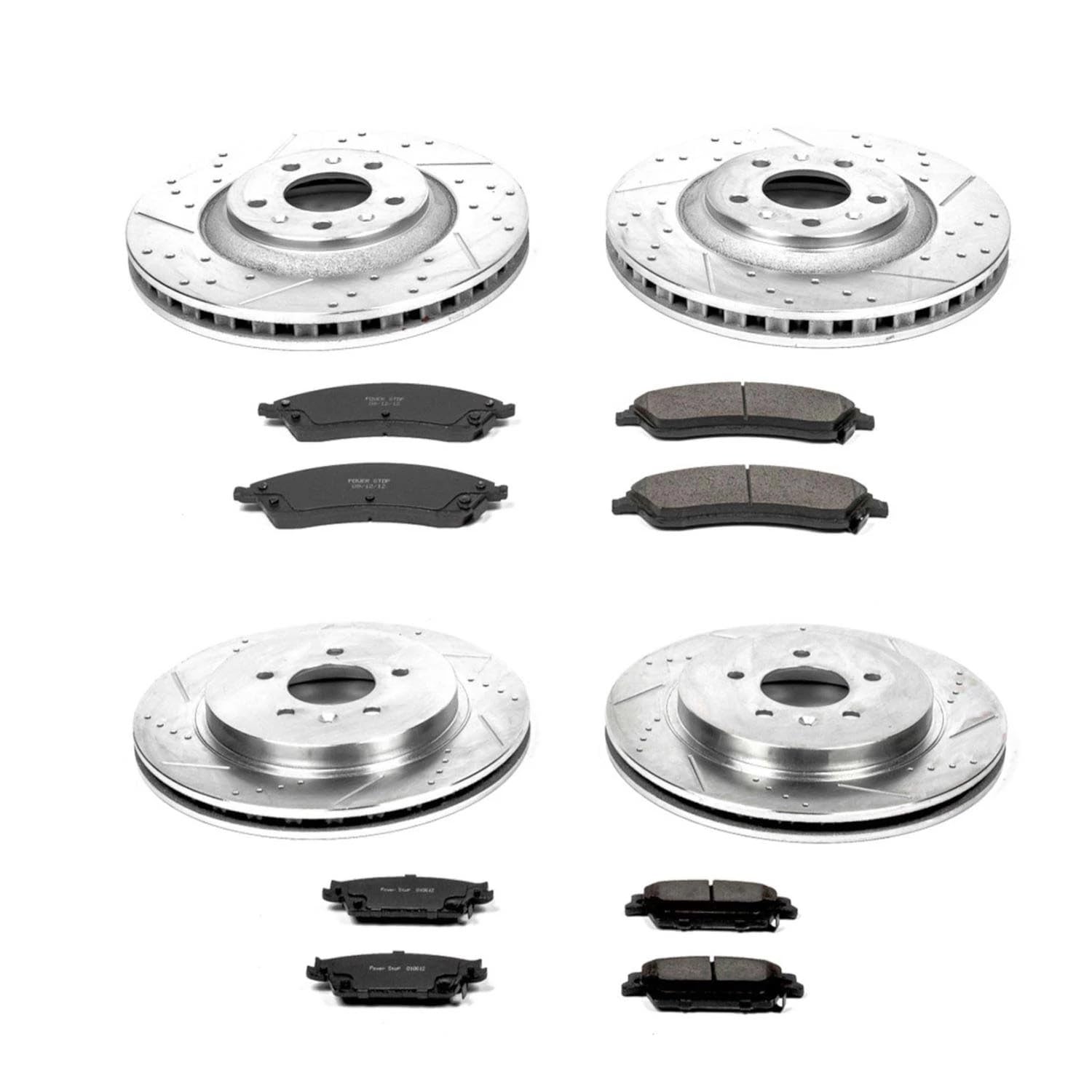 Power Stop K2875 Z23 Carbon Fiber Brake Pads Front and Rear with Drilled & Slotted Brake Rotors Kit For Cadillac CTS 2006-2007, Cadillac STS 2005-2008 [Model Specific]
