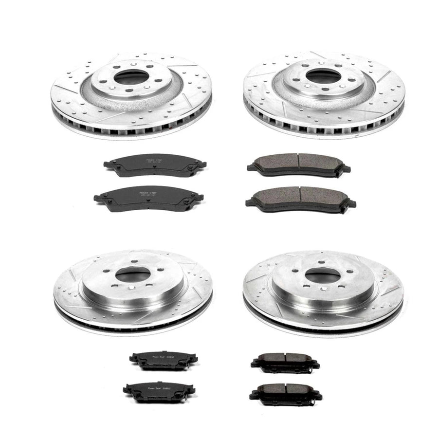 Power Stop K2875 Z23 Carbon Fiber Brake Pads Front and Rear with Drilled & Slotted Brake Rotors Kit For Cadillac CTS 2006-2007, Cadillac STS 2005-2008 [Model Specific]