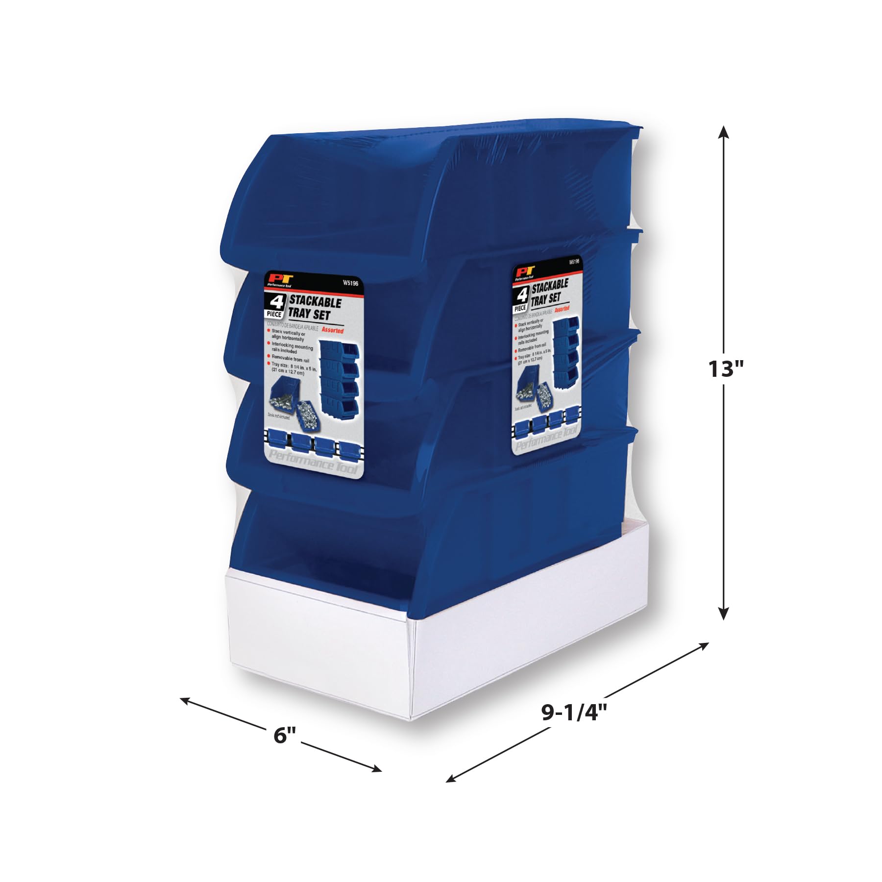 Large Performance Tool W5196 Stackable Storage Trays - Adjustable for Vertical or Horizontal Position, Blue, Pack of 4