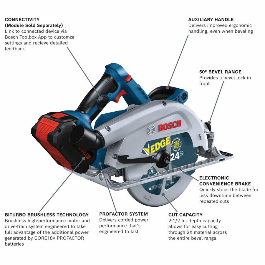 BOSCH PROFACTOR™ GKS18V-25CB14 18V Connected-Ready 7-1/4 In. Circular Saw Kit with (1) CORE18V® 8 Ah High Power Battery