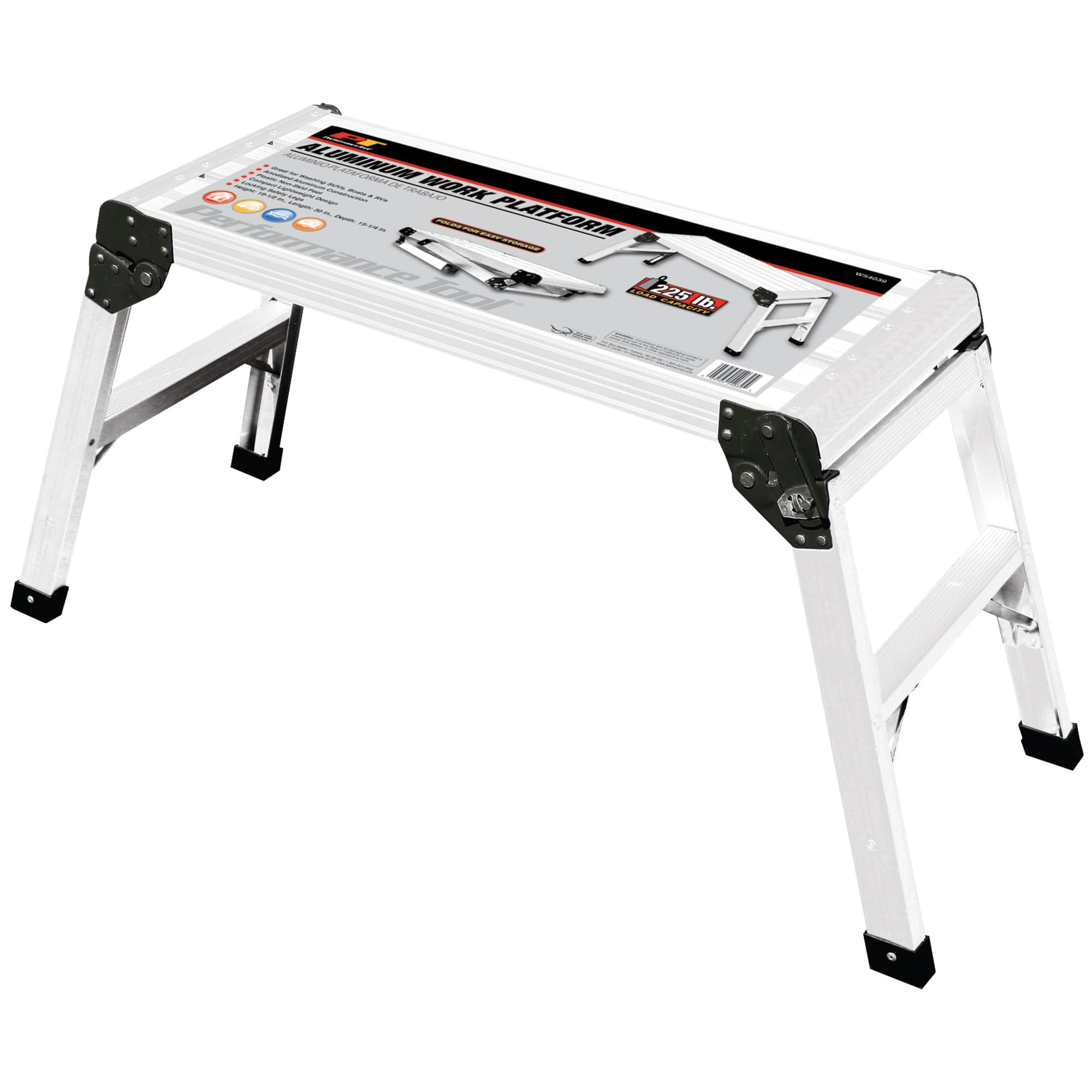 W54039 Performance Tool Folding Aluminum Work Platform And Step (19-1/2-Inch High x 15-1/4-Inch Wide and 30-Inch Long (225lbs Capacity)