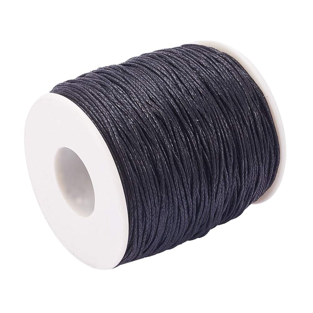 JEWELEADER Round Waxed Cotton Cord About 100 Yards 1mm Macrame Craft DIY Thread Rattail Beading String for Jewelry Making Chinese Knotting Kumihimo Shamballa Friendship Bracelets - Black