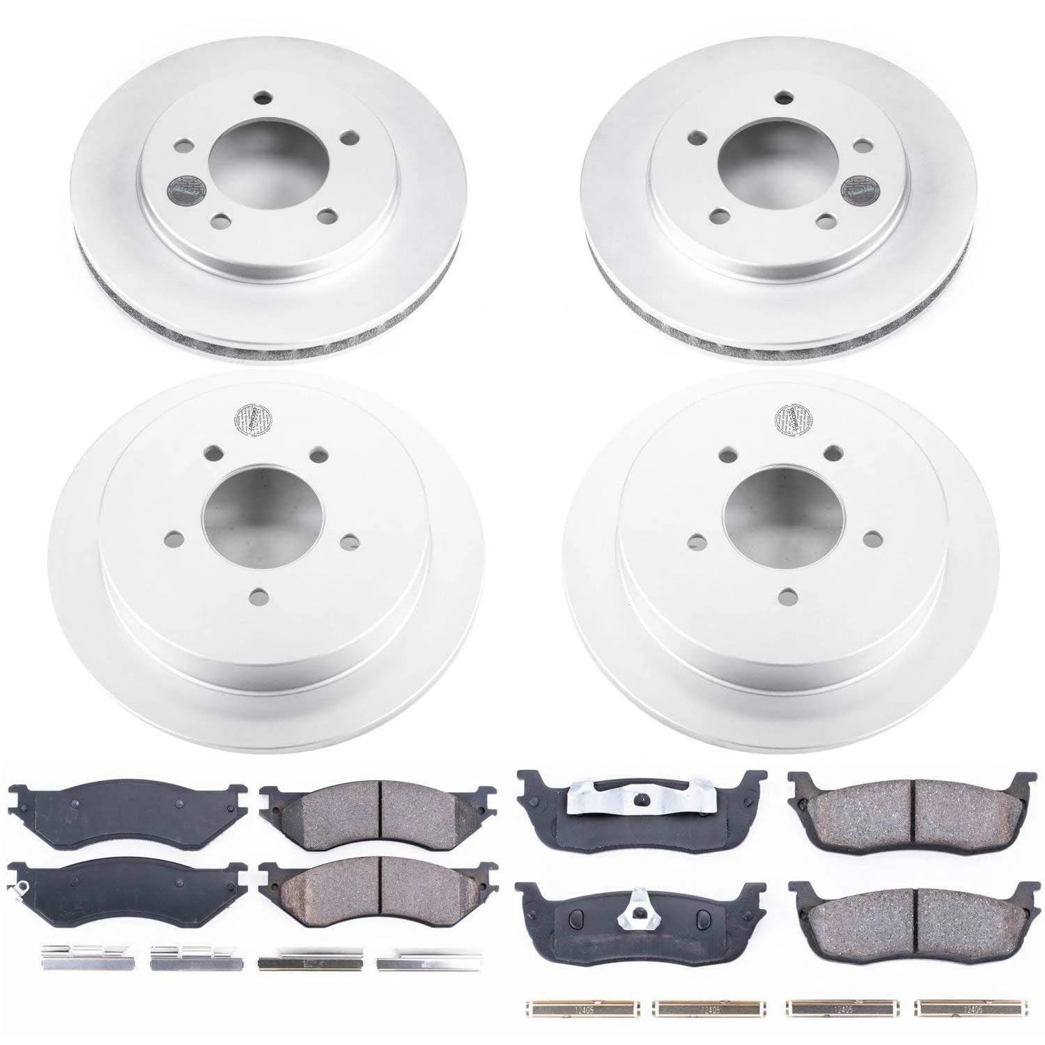 Power Stop CRK1870 Brake Rotor and Coated Ceramic Brake Pads- Front & Rear For Ford Expedition 1997-2000, Lincoln Navigator 1998-2000 [Model Specific]