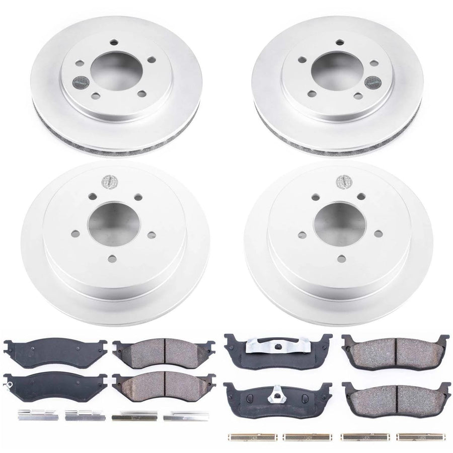 Power Stop CRK1870 Brake Rotor and Coated Ceramic Brake Pads- Front & Rear For Ford Expedition 1997-2000, Lincoln Navigator 1998-2000 [Model Specific]
