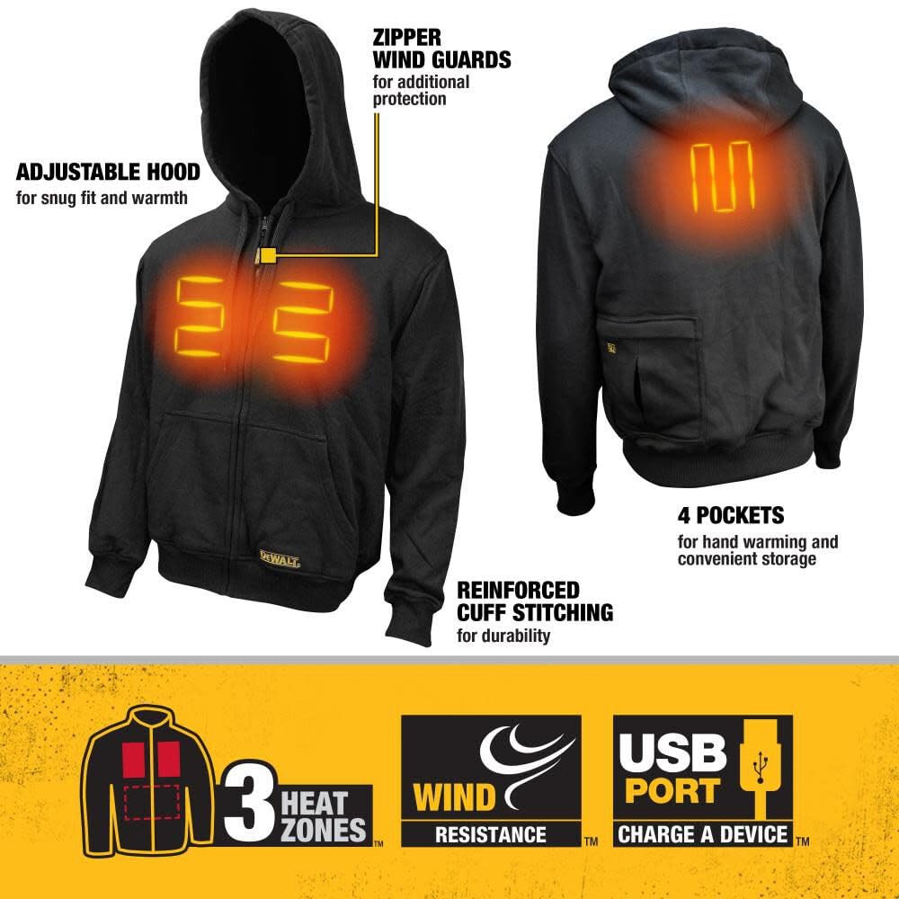 DEWALT 20V/12V MAX Bare Hooded Heated Jacket, Black, Medium DCHJ067B-M
