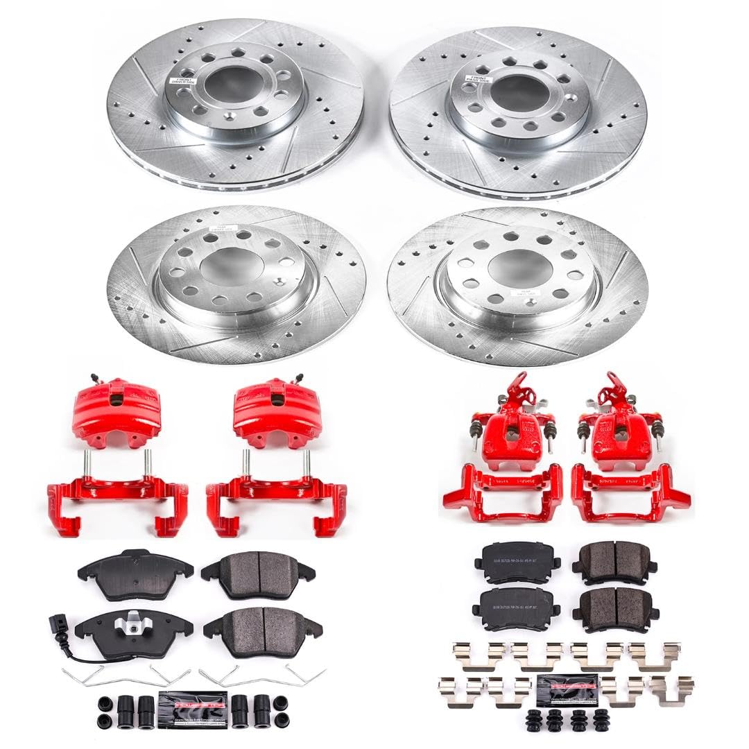 Power Stop Z23 KC7837 Evolution Sport Front & Rear Brake Caliper Kit- Brake Rotors, Brake Pads and Brake Calipers For Volkswagen Golf 2010 [Model Specific]