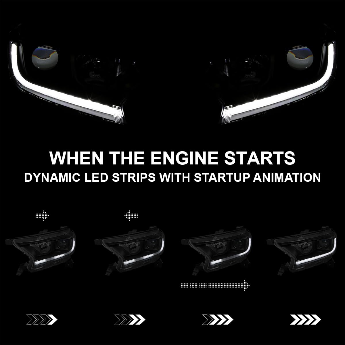 Black Sequential Projector Headlights SPEC-D TUNING Compatible with 2019-2022 Ford Ranger XL/XLT, Left + Right Pair Headlamps Assembly