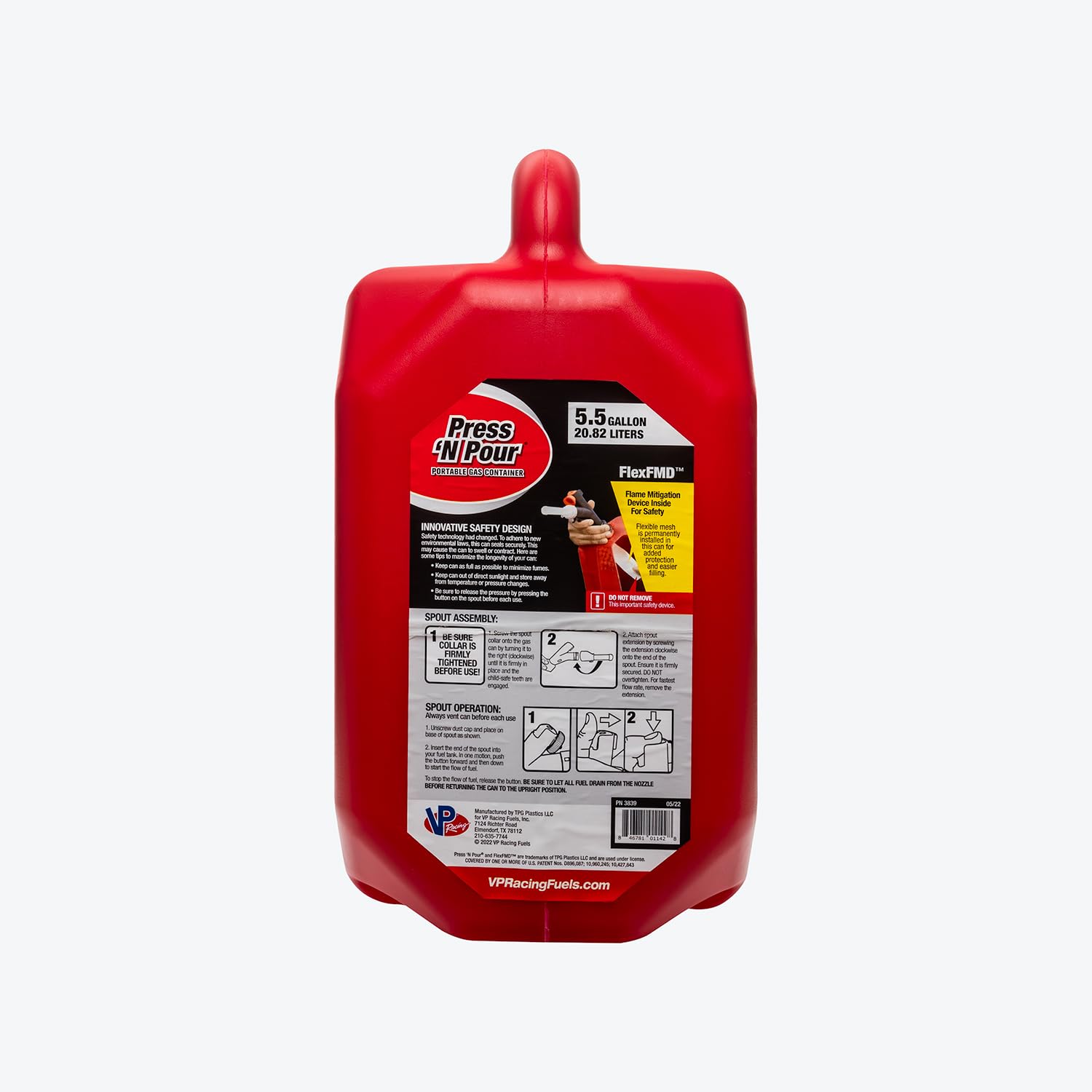 5.5 Gallon VP Racing Press 'N Pour Gas Can Red - 1 Pack