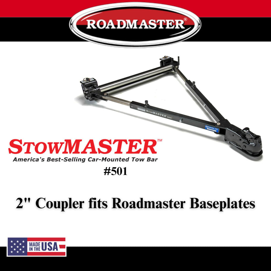 Stowmaster Roadmaster 501 Tow Bar with 2" Coupler fits Baseplates | Hauls Up to 6,000 lbs | Large Hook-Up Radius | Powder-Coated Finish | Self-lubricating Bushings