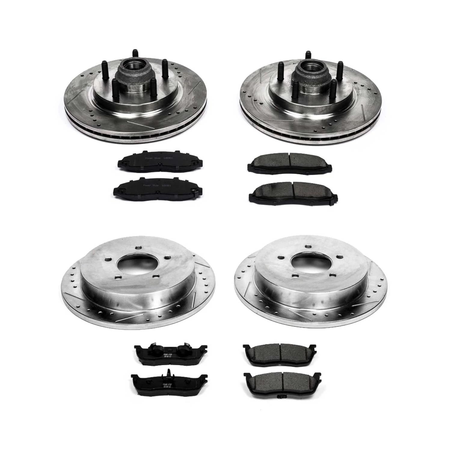 Power Stop K1915 Z23 Carbon Fiber Brake Pads with Front and Rear Drilled & Slotted Brake Rotors Kit