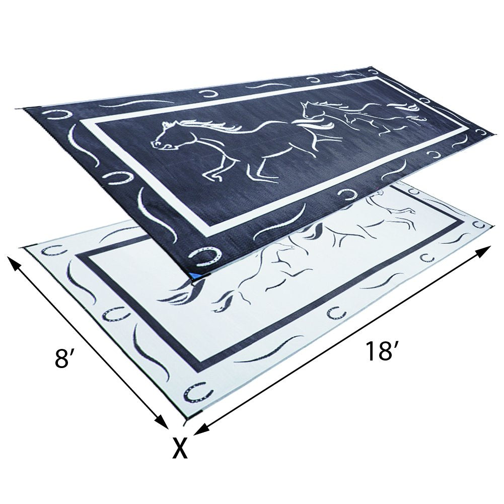 Camping Stylish GH8181 Black/White 8' x 18' Galloping Horses Mat, 1 Pack