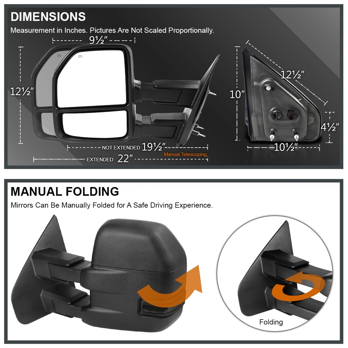 Spec-D Tuning Telescoping Power Heated Towing Side Mirrors Smoke LED Signal Compatible with 2004-2006 Ford F150 Left + Right Pair