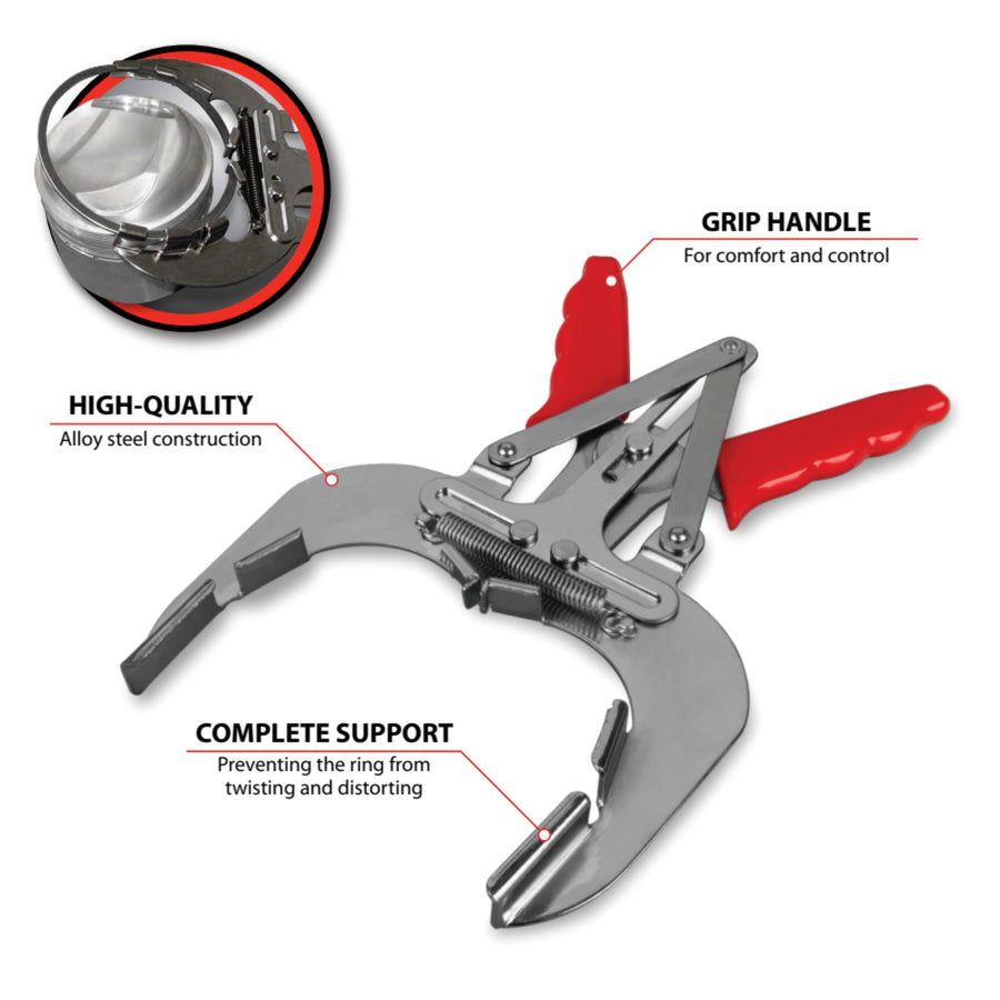 W80599 Performance Tool 6 in. Piston Ring Pliers - Alloy Steel, Plastic Cushion Grip, Engine Overhaul Tool, Red