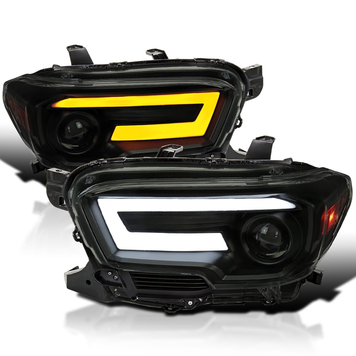 Black Smoke SPEC-D TUNING Projector Headlights w/Switchback Sequential LED Turn Signal Compatible with 2016-2022 Toyota Tacoma, Left + Right Pair Headlamps Assembly