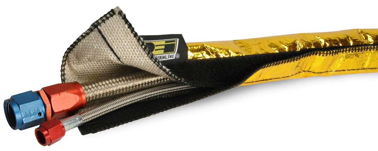 Heat Shroud Design Engineering 010458 Gold 1/2" - 1-1/4" I.D. x 3ft Line Sleeving Hi-Temp Protection up to 800°F (with Hook and Loop Closure)