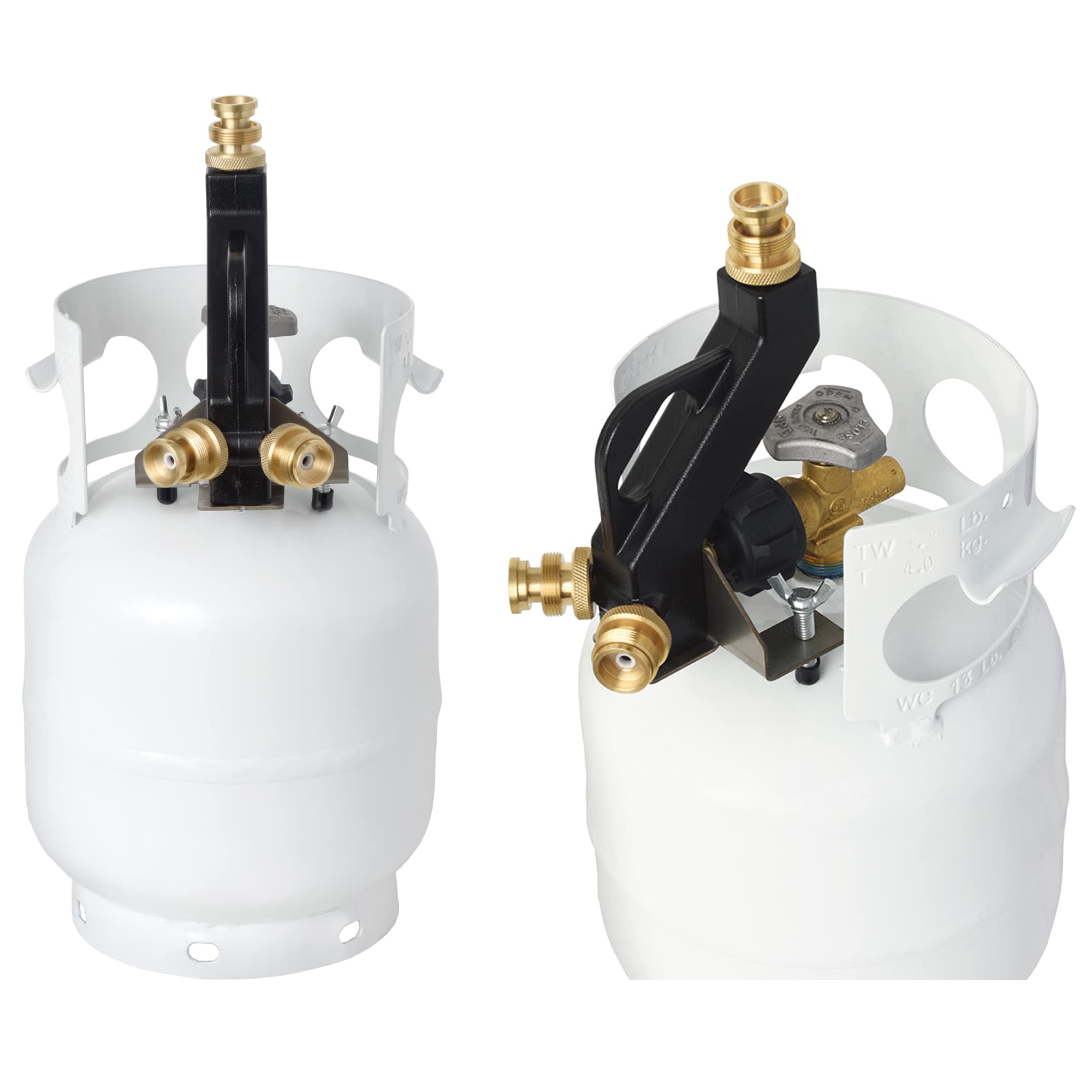 Flame King Mini FK-DTMINI 3-Port Distribution Tree for Camping, Connects 1-lb Appliances to a Standard Propane Tank, Perfect for Lanterns, Stoves, Heaters, and Grills, Black & Gold