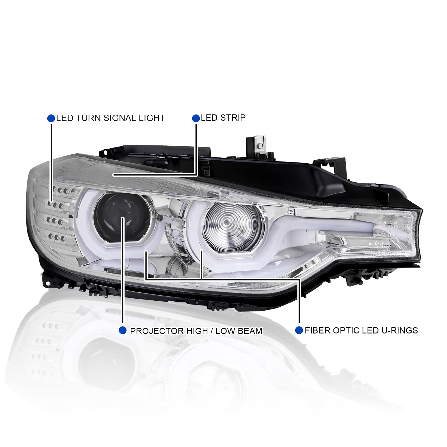 U-Halo Spec-D Tuning Clear Projector Headlights+LED Signal Compatible with 2012-2015 BMW F30 3-Series Sedan with Factory Halogen Headlights Models Left + Right Pair Headlights Head Lights Assembly