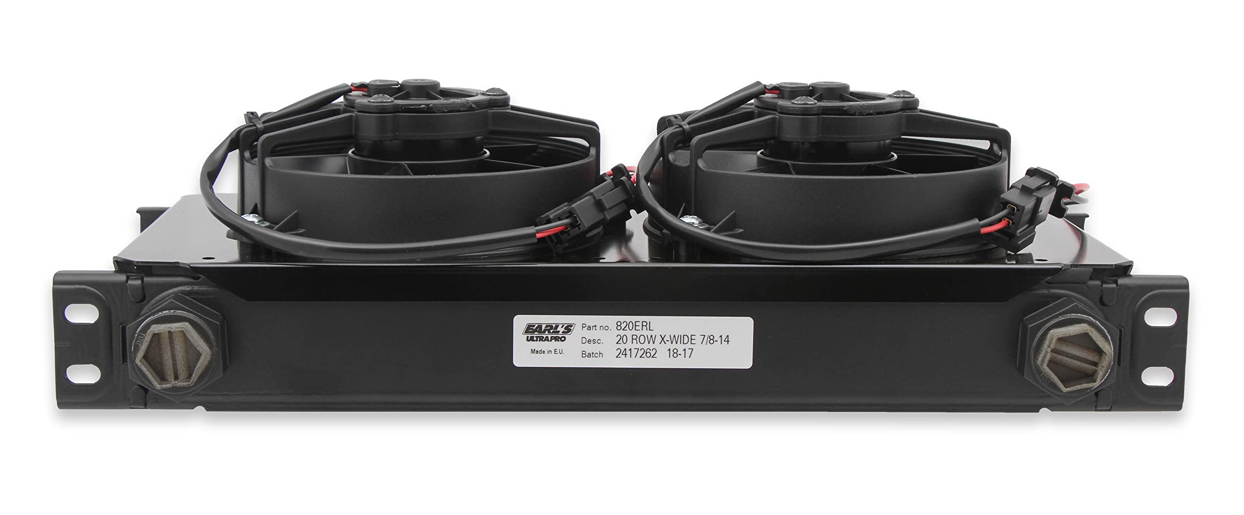 FP820ERL Earl's UltraPro Oil Cooler w/Dual Fan Pack - Black - 20 Rows - Extra-Wide Cooler - 10 O-Ring Boss Female Ports