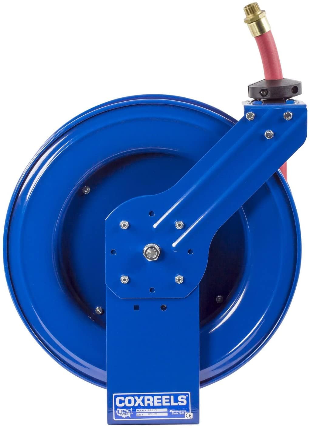 Coxreels SH Fuel Series SHF-N-525 Retractable Fuel Hose Reel | 3/4"x25, 300 PSI | Easy-Maintenance w/ Brass Swivel & Multi-Position Mount Arm | Heavy-Duty Steel Construction | Made in the USA | Blue