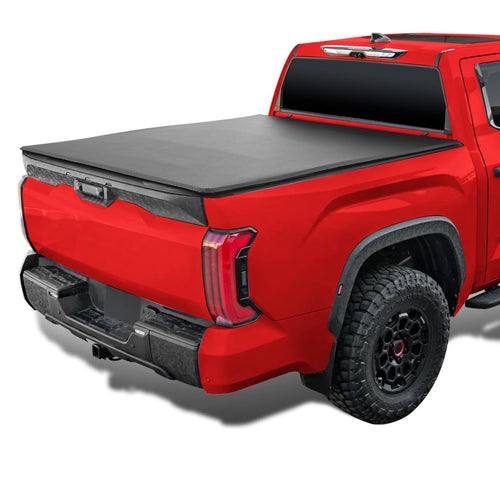 Soft Quad Fold Tonneau Cover Spec-D Tuning Compatible with 2022-2024 Toyota Tundra Double Cab/Crew Max with 78", 6.5FT Standard Bed