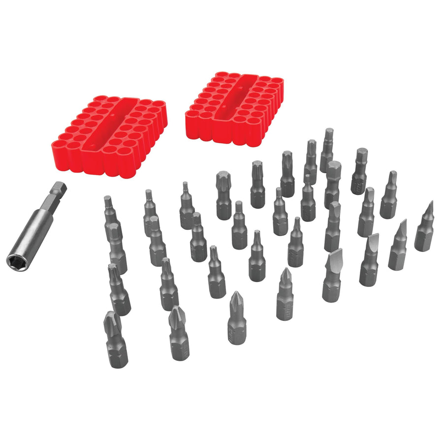 W8661 Performance Tool 33-Piece Impact Torsion Bit Set, S2 Steel, 1-Inch Phillips, Slotted, Star, Square, Metrix Hex, SAE Hex Bits, 2-1/2 Inch Magnetic Bit Holder, 2-Sided Rubber Case, Red
