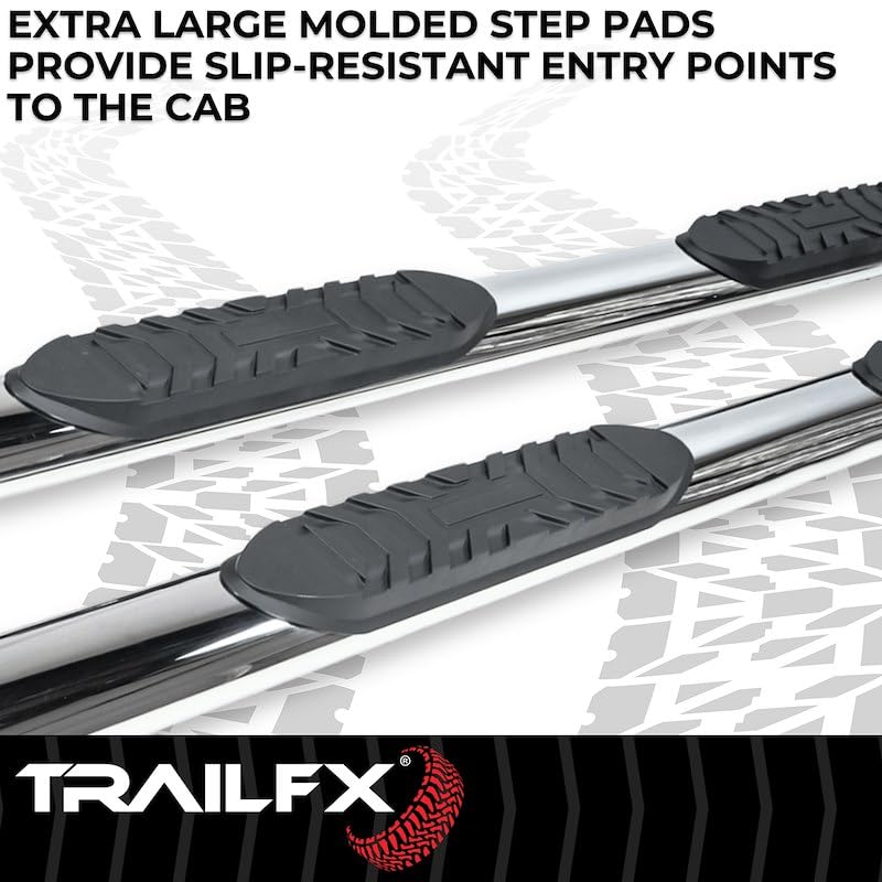 TrailFX Side Steps Nerf Bar Fits Honda Ridgeline 2017–2025 Polished Stainless Steel with Step Pads Rocker Panel Mount 4-Inch Oval Straight Set of 2 Running Boards TrailFX A1541S