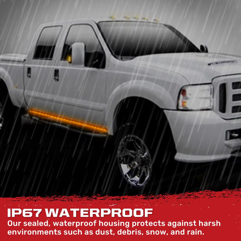 RECON 62" Premium Big Rig Ice Universal Fit Side Mounted High Power LED 2-PC Light Bar Kit Amber Running Lights & Turn Signals with White Courtesy/Cargo Lights