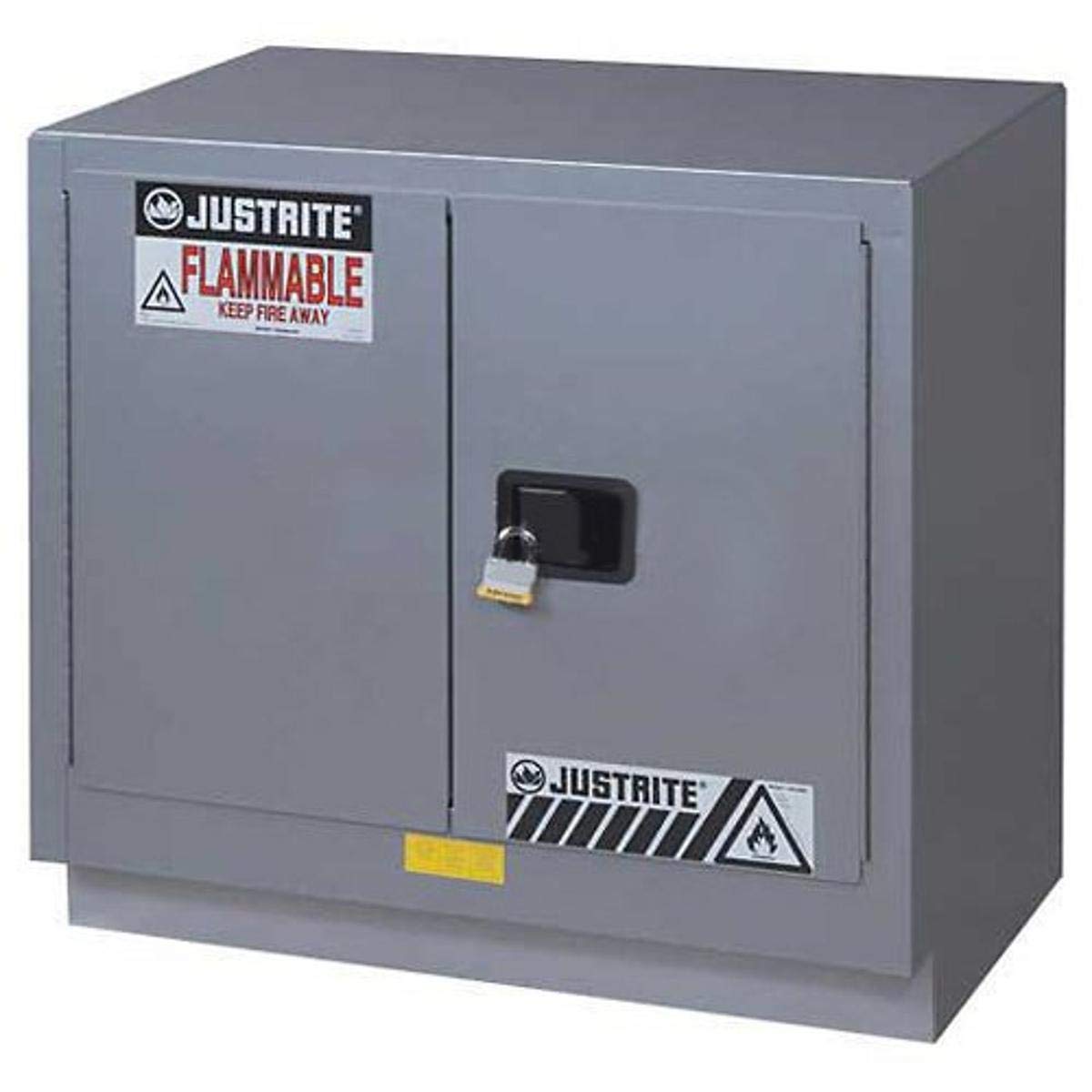 Justrite 2 Door Manual Under Fume Hood Flammables Safety Storage Cabinet 18 Gauge Steel, 19 Gallon Capacity, 30" Width x 35-3/4" Height x 21-5/8" Depth, Made in The USA, Yellow, 883000