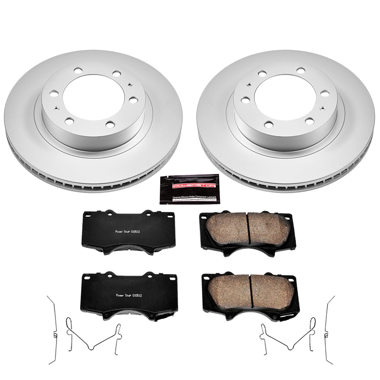 Power Stop CRK137 Brake Kit For 2003-2009 Toyota 4Runner Front Coated Brake Rotors and Ceramic Brake Pads | 2007-2014 Toyota FJ Cruiser [6 Lug] | 2005-2022 Tacoma