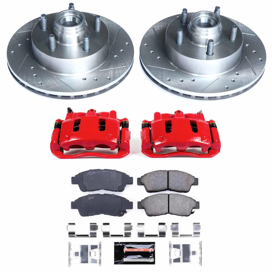 Z23 Daily Driver Power Stop KC5083 Front Caliper Kit-Drilled/Slotted Brake Rotors & Carbon-Fiber Ceramic Brake Pads For Ford Ranger 1998-2002, Mazda B4000 1998-2000 [Model Specific]