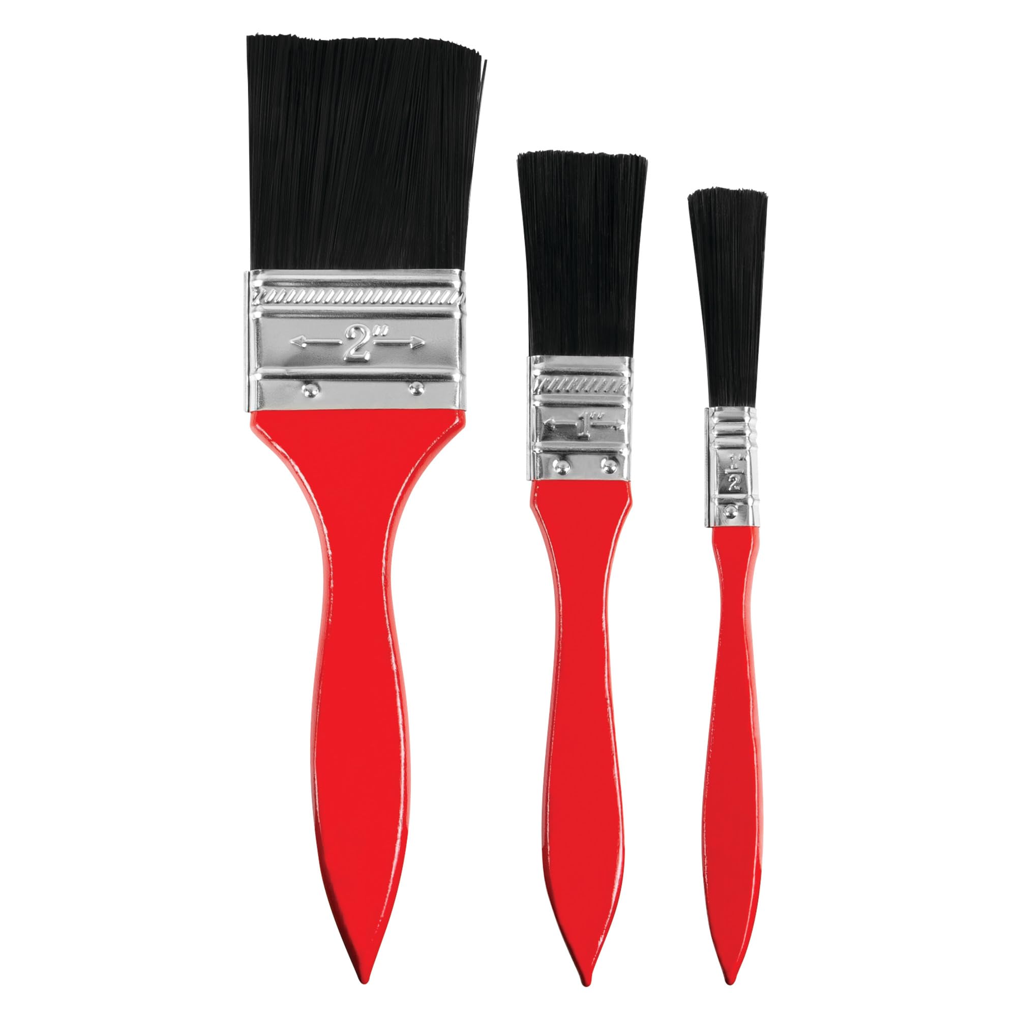 Set of 3 Performance Tool W232C Paint Brushes with Durable Plastic Handles - Sizes 1/2-Inch, 1 & 2 Width for Use with Many Paints