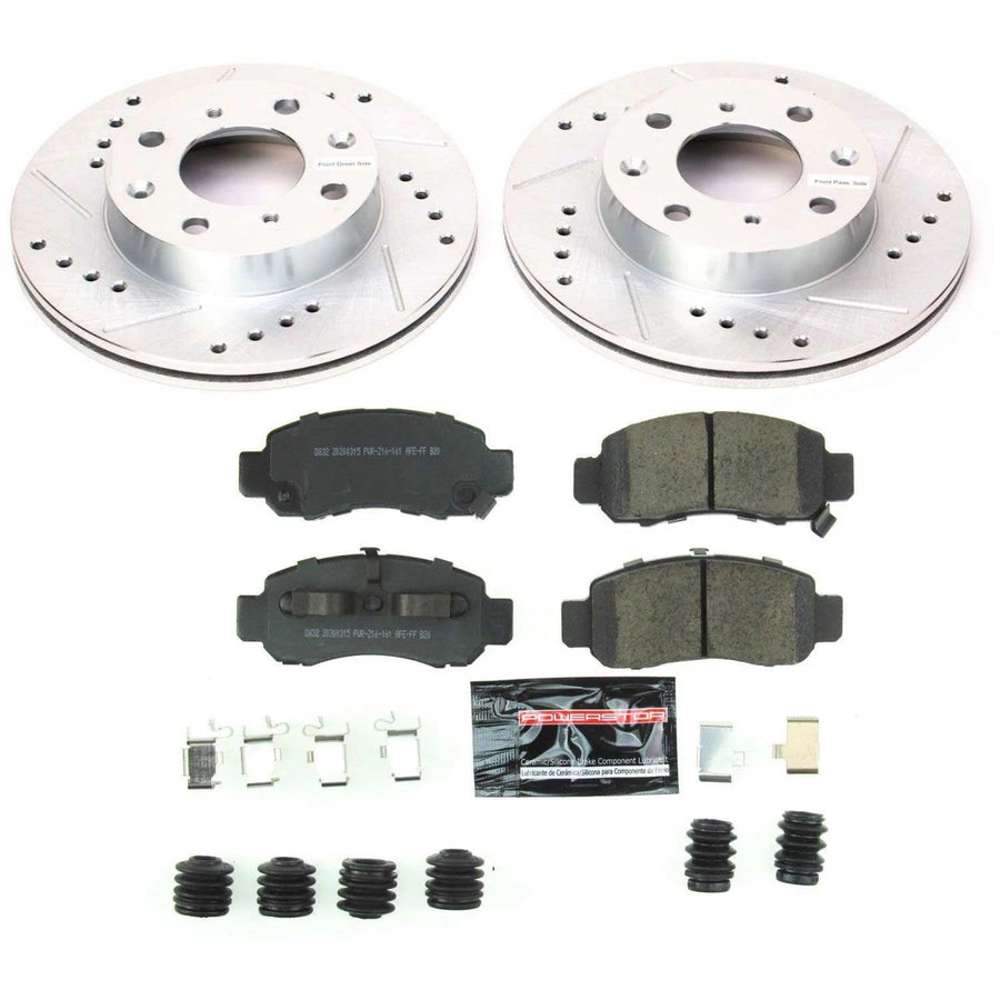 Power Stop K5224 Z23 Carbon Fiber Brake Pads Front with Drilled & Slotted Brake Rotors Kit For Honda Insight 2000-2006 [Model Specific]