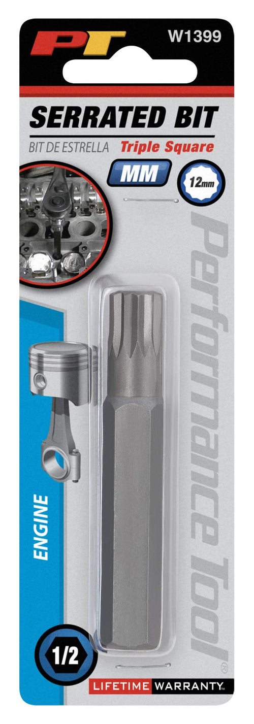 12mm Performance Tool W1399 12 Point Triple Square Socket, 1/2-Inch Hex Drive Shaft, Heat Treated Alloy Steel