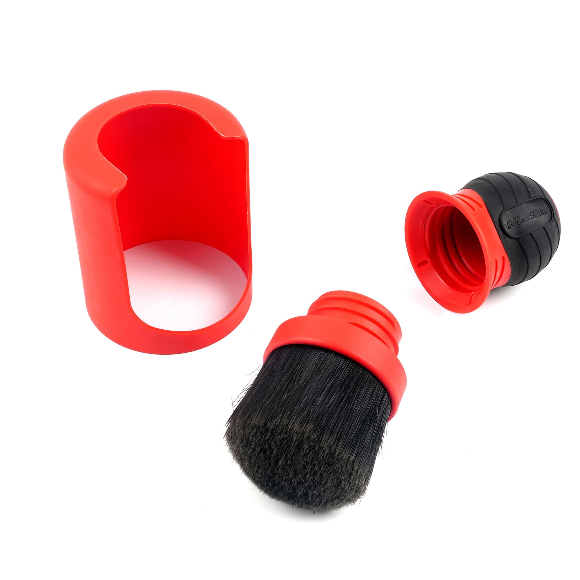 Maxshine Large Universal Red Mixed Bristle Brush with Storage Rack – Curved Grip & Soft Bristles – Ideal for Dashboard, Displays, Air Vents – Premium Brush for Wheels & Interior Detailing
