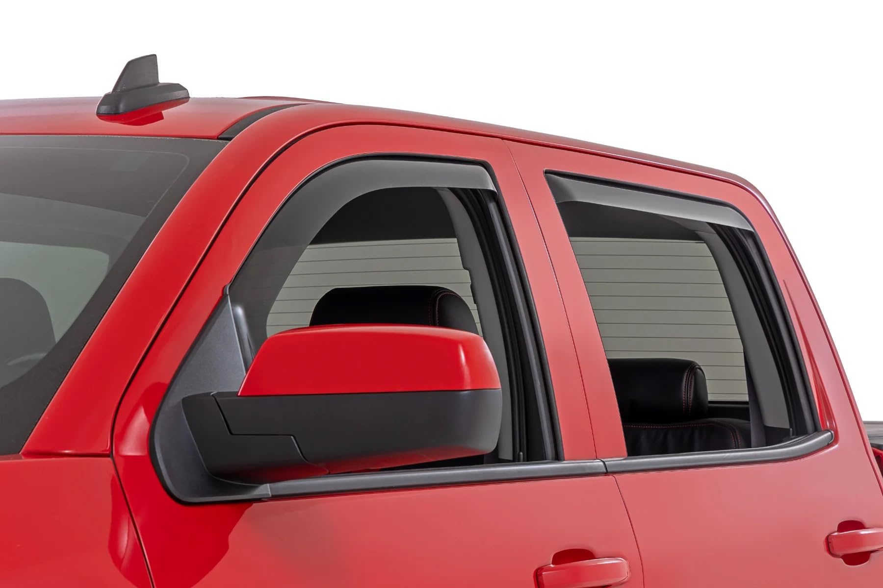 Rough Country Window Rain Guards in-Channel for Chevy Silverado & GMC Sierra 1500/2500HD/3500HD Crew Cab (2014-2019) - Low Profile Window Visors, 4-Pc Rain Guard for Trucks