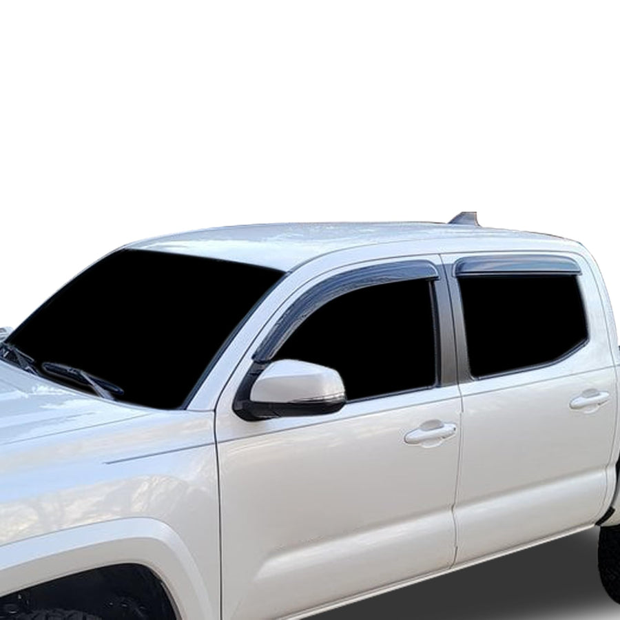Tape On Black Horse Off Road Rain Guards/Wind Deflectors Compatible with 2016-2023 Toyota Tacoma Crew Cab Smoke 4 PCs - 141648