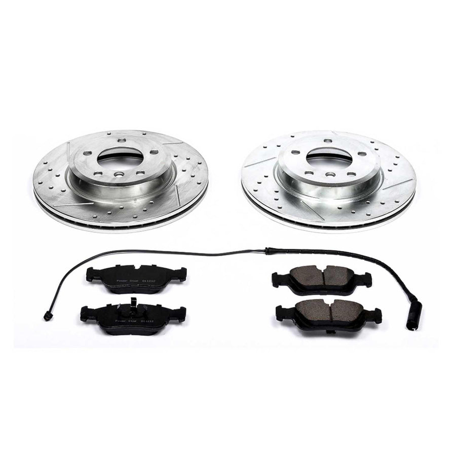Power Stop K867 Z23 Carbon Fiber Brake Pads with Drilled & Slotted Brake Rotors Kit For BMW Z3 2001-2002 [Model Specific]