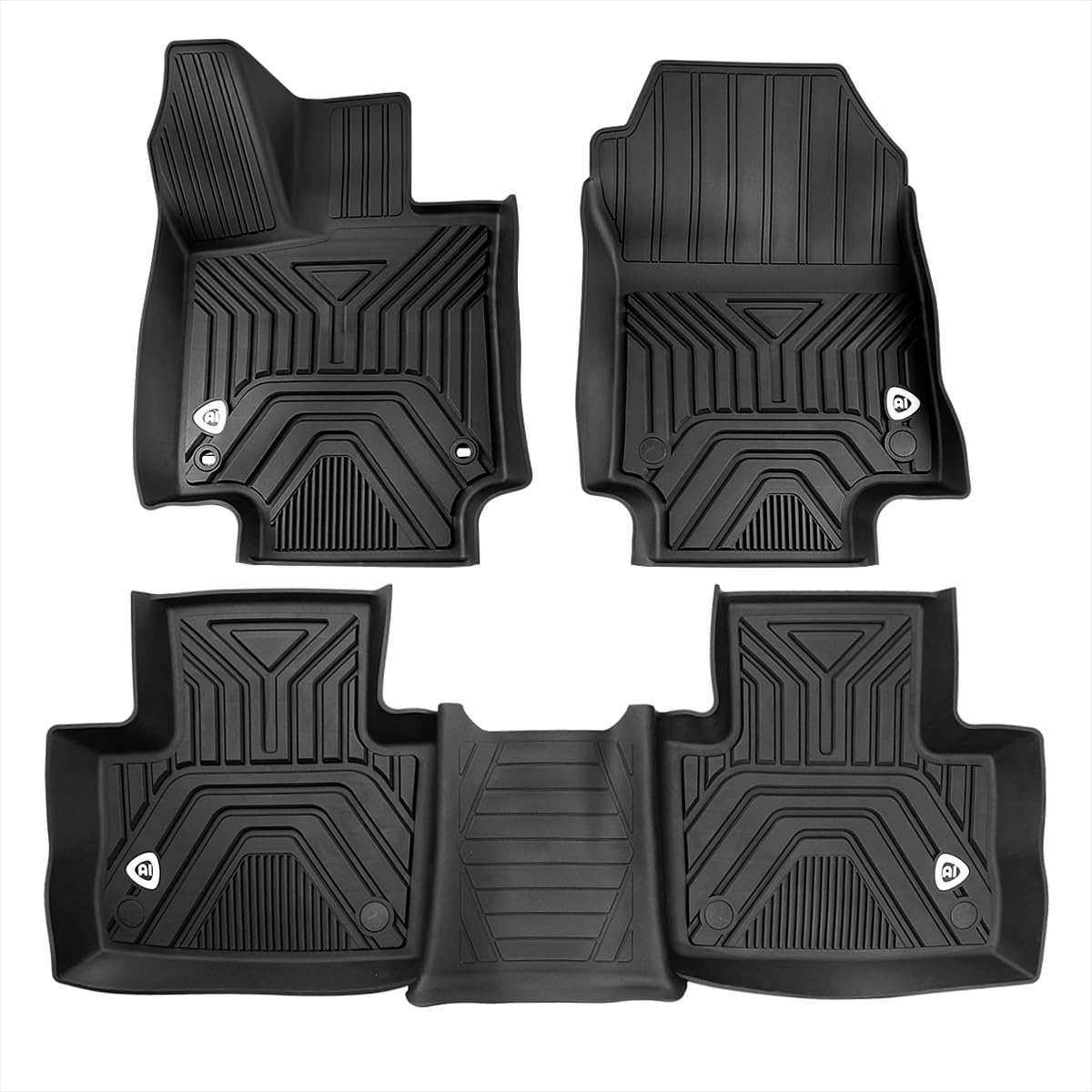 All-Weather Spec-D Tuning Black Injection-Molded TPE Front + Rear Floor Mats Compatible with 2019-2022 Toyota RAV4, 3PC