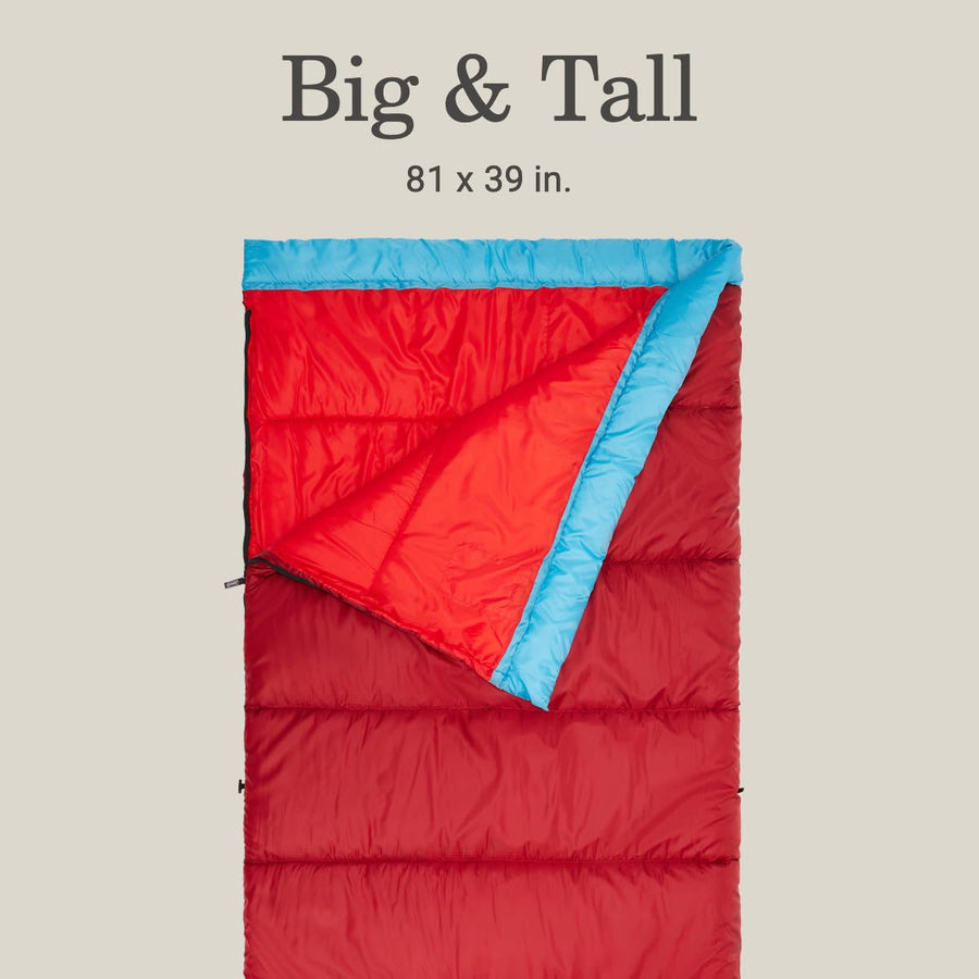 Coleman 30/40/50°F Flatlands Sleeping Bag, Made from 100% Recycled Material, Big & Tall Options, Cool-Weather Sleeping Bag for Camping, Sleepovers, Guests & More