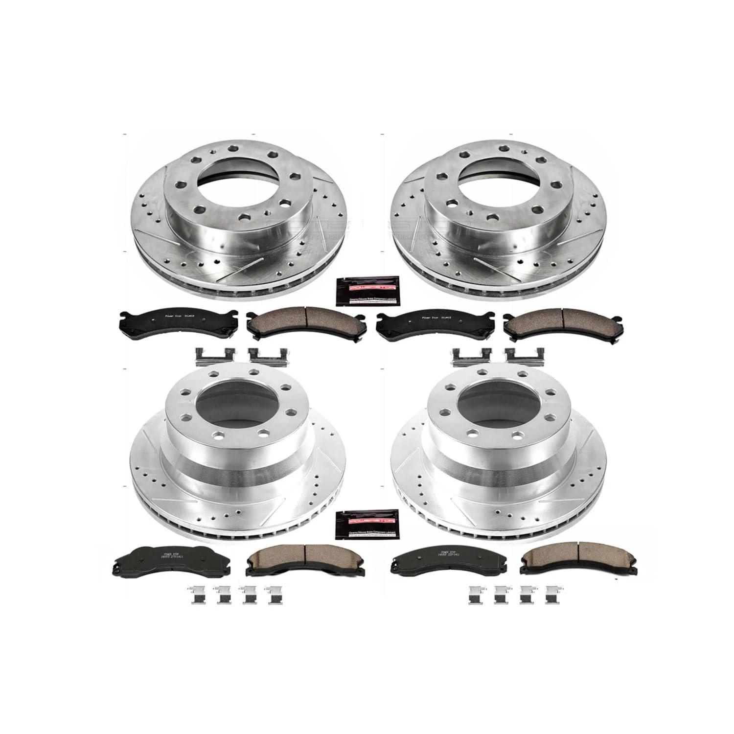 Power Stop K6274 Z23 Carbon Fiber Brake Pads Front and Rear with Drilled & Slotted Brake Rotors Kit For Chevy Express 3500, Chevy Express 4500, GMC Savana 3500, GMC Savana 4500 [Model Specific]
