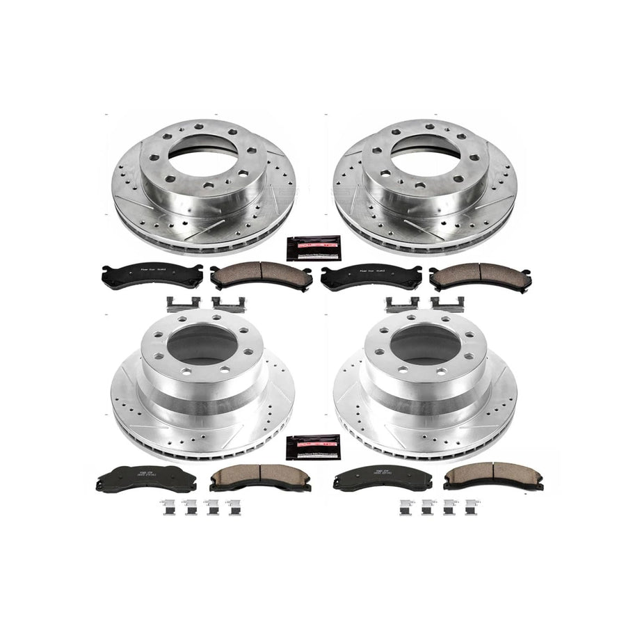 Power Stop K6274 Z23 Carbon Fiber Brake Pads Front and Rear with Drilled & Slotted Brake Rotors Kit For Chevy Express 3500, Chevy Express 4500, GMC Savana 3500, GMC Savana 4500 [Model Specific]