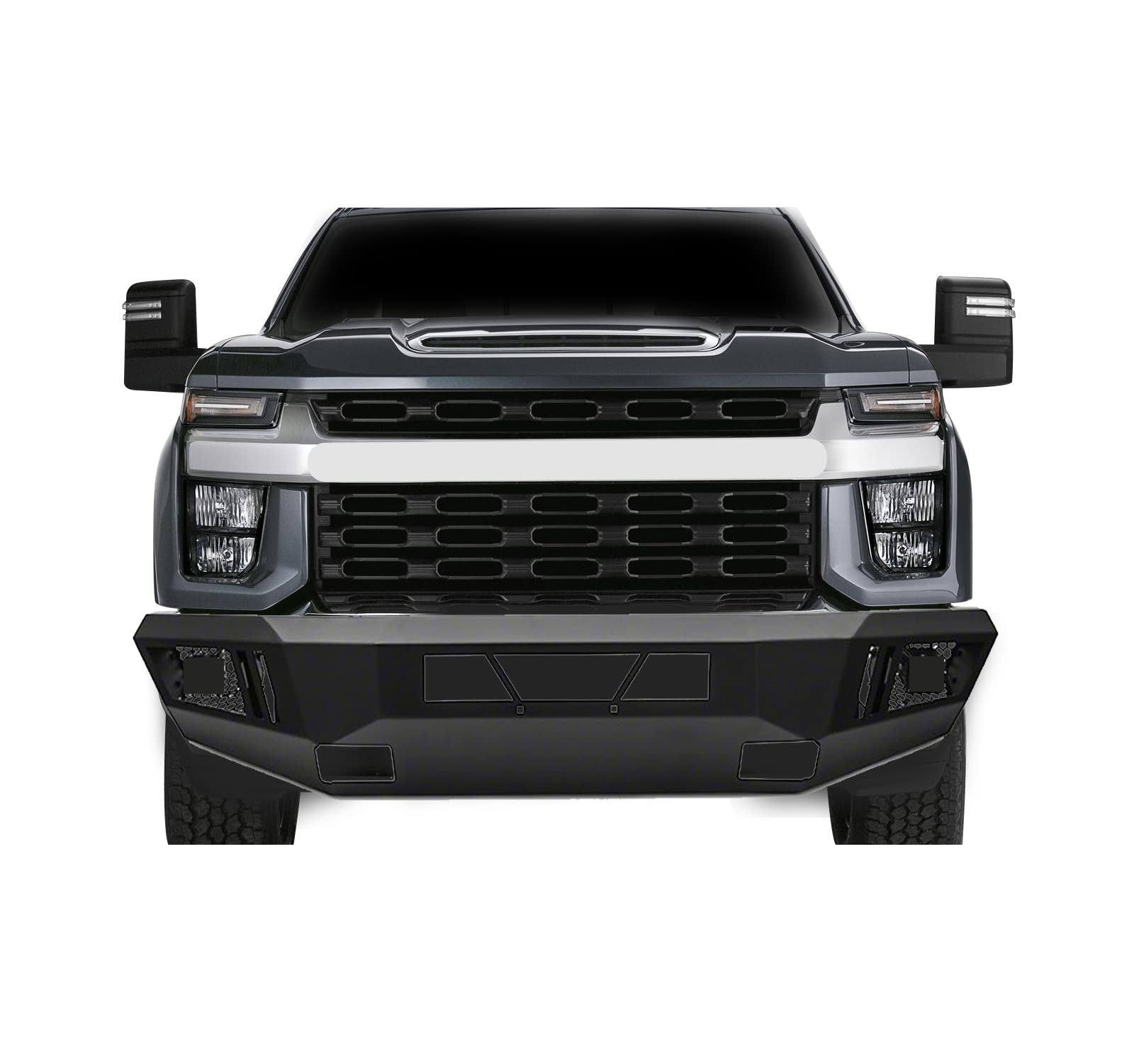 Heavy Duty Black Horse Armour Front Bumper Matte Black Compatible with 2020-2023 Chevrolet Silverado 3500 HD|2020-2023 Chevrolet Silverado 2500 HD-AFB-SI25-20