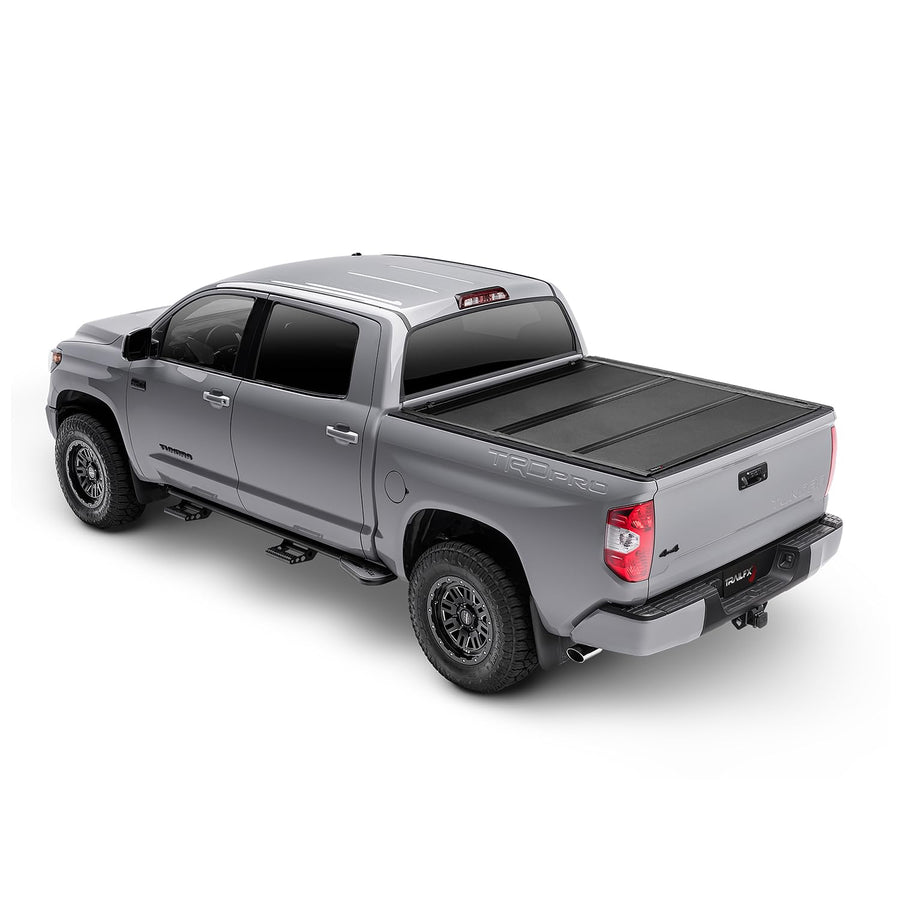 HF3 Hard Tri-Fold Truck Bed Tonneau Cover TrailFX TFX8015 Fits 2024-2025 Toyota Tundra 5.5 Foot Bed Gloss Black Aluminum Low Profile Lockable 3-Panel Folding Design