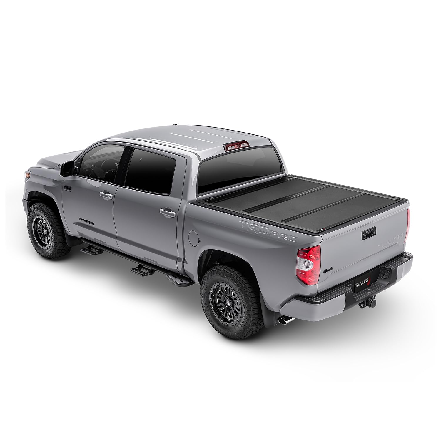TrailFX Hard Tonneau Tri-Fold Cover Fits 2024-2025 Toyota Tundra 6.5 Foot Bed Gloss Black Aluminum Low Profile Lockable 3-Panel Folding Design TrailFX TFX8016 HF3