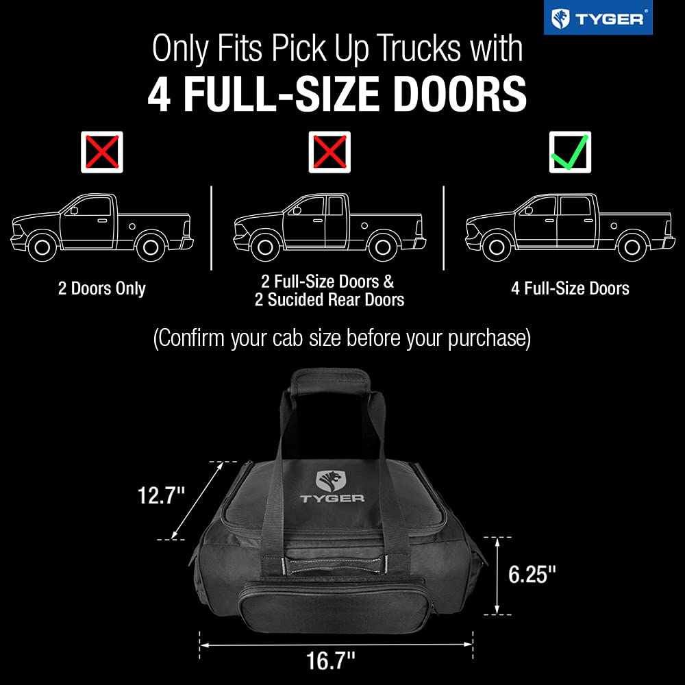 TYGER Cargo Rear Underseat Storage Bag Organizer Small Size 5.5 Gallons Compatible with Ford, Chevy, Ram and Toyota Crew Cab Full Size Pickup Trucks | TG-CB3U1218