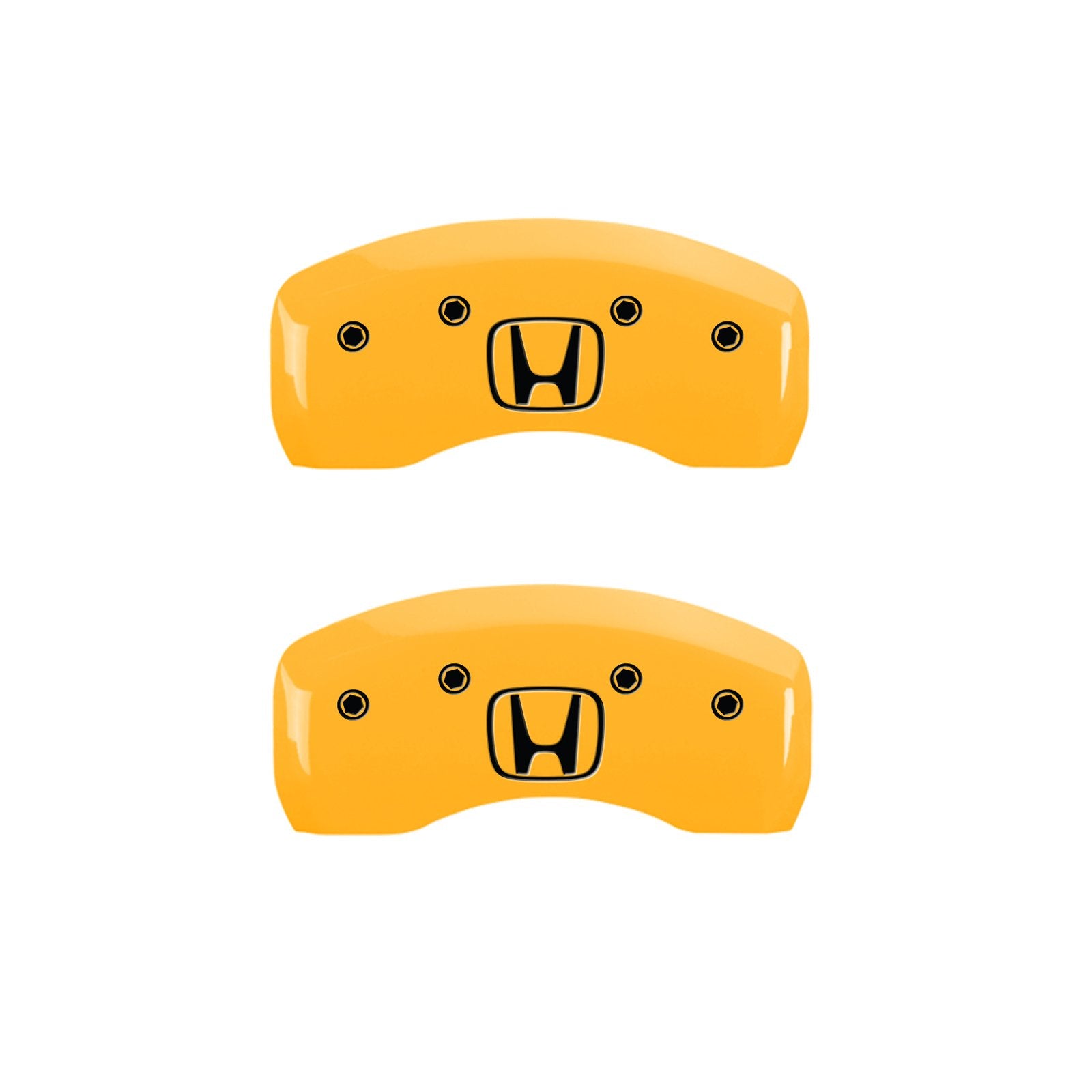 Caliper Covers MGP 20214SHOHYL, Set of 4 (Yellow Engraved Front: Honda - Engraved Rear: H Logo Powder Coat Finish Black Characters)